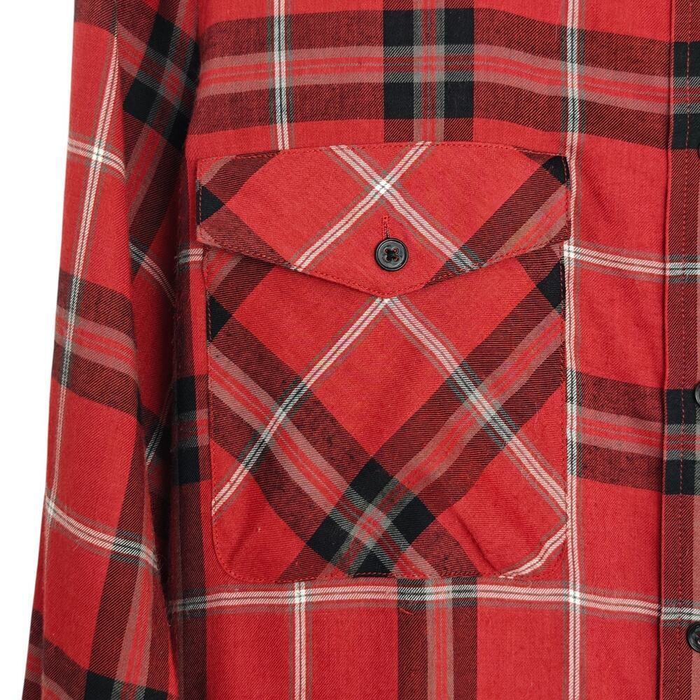 Vince Plaid Button Front Shirt Lamb Leather Collar Size 6 Red Black Long Sleeves - Picture 4 of 11